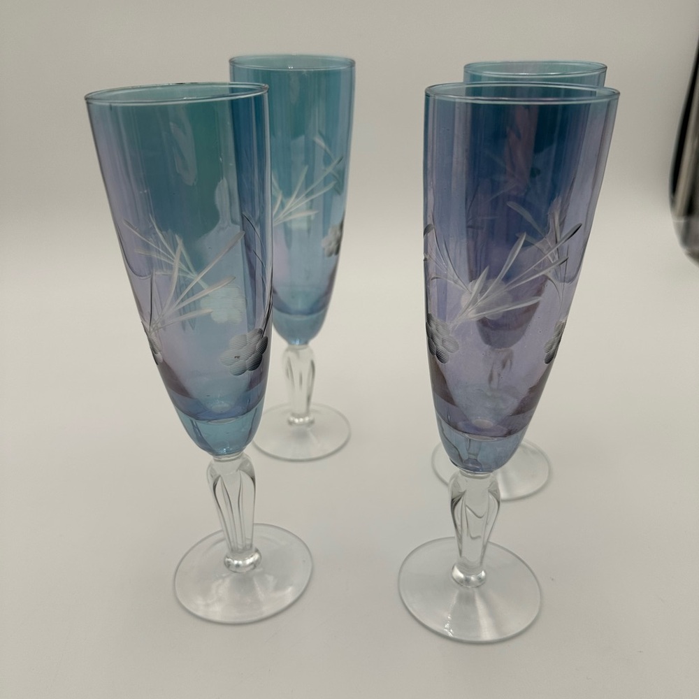 Elegant vintage blue/purple Hue Champagne glasses [set of 4], 8”